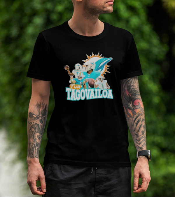 Miami Dolphins Tua Tagovailoa Football Action Collage T-Shirt