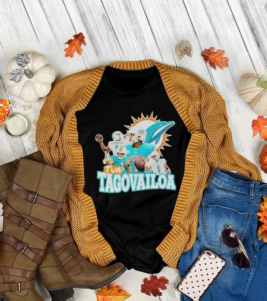 Miami Dolphins Tua Tagovailoa Football Action Collage T-Shirt