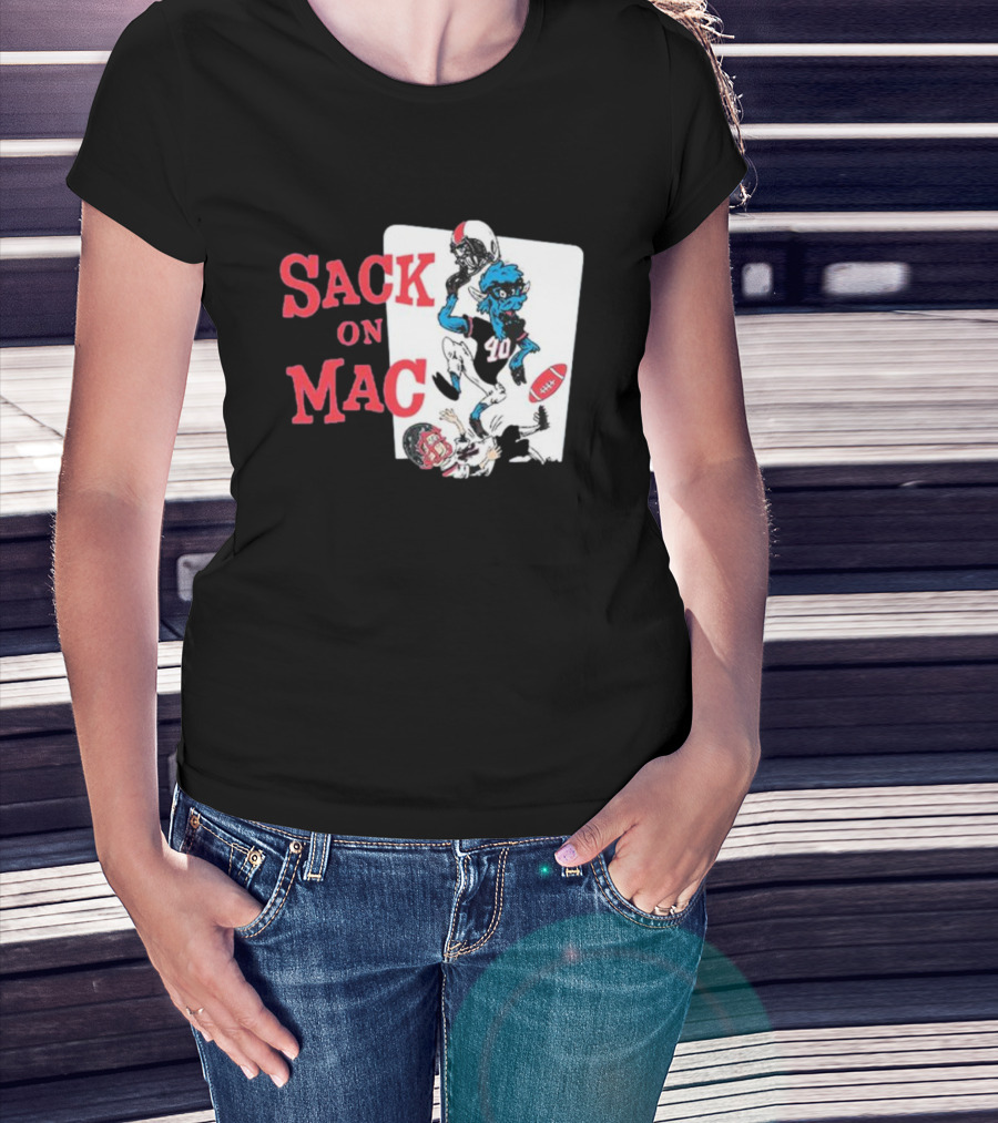 Sack On Mac NFL Football Cartoon Character Action T-Shirt
