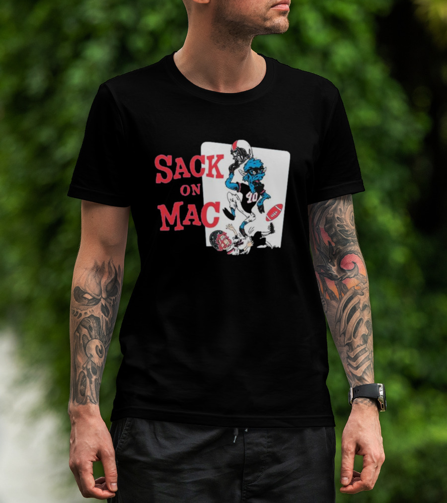 Sack On Mac NFL Football Cartoon Character Action T-Shirt