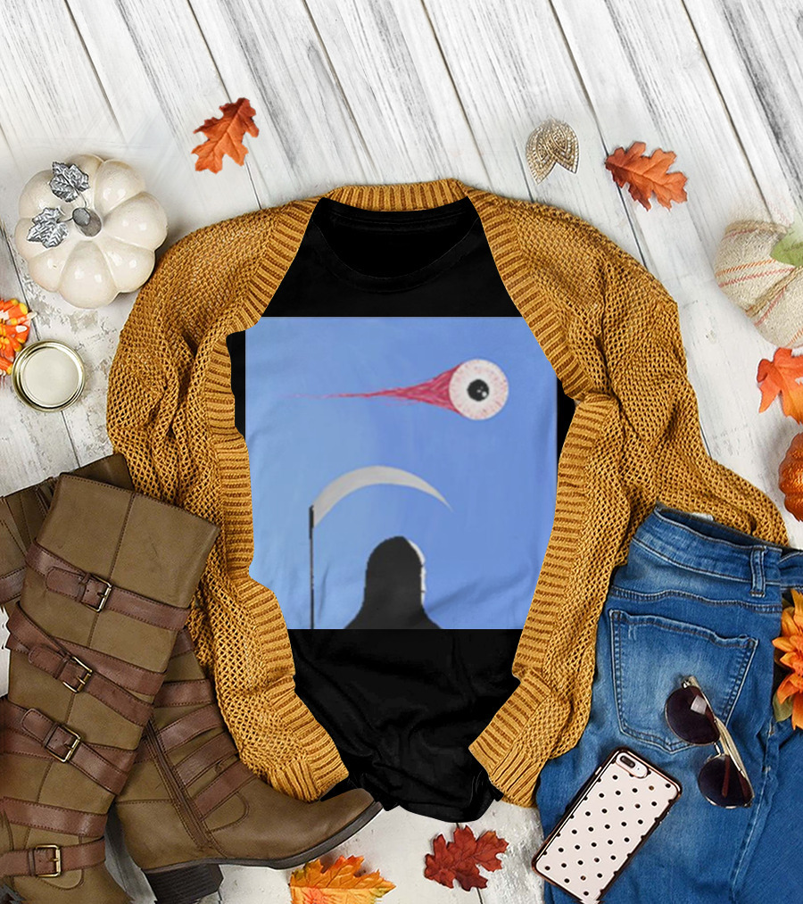 Grim Reaper with Scythe and Eyeball in Blue Sky Doja Cat Merch T-Shirt