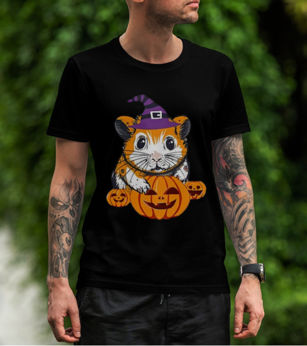 NW2 Halloween Guinea Pig Witch Hat Pumpkin Jack-o'-Lanterns T-Shirt