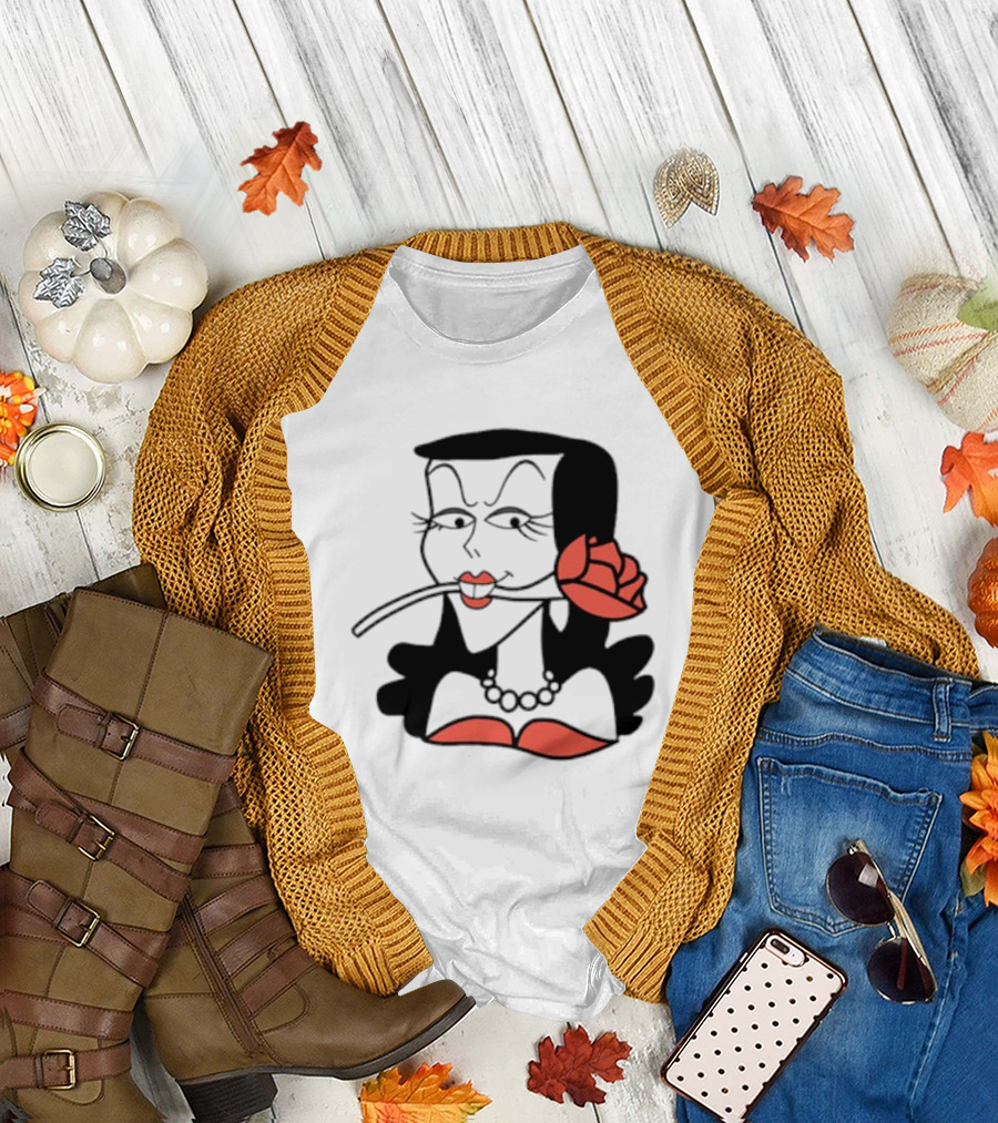 Kurt Cobain Natasha Fatale Iconic Cartoon Fusion ретро Шик меховый шарф розы T-Shirt