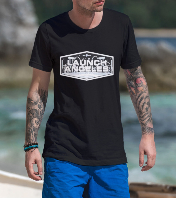 Launch Angeles Cityscape Space Theme Crewneck T-Shirt