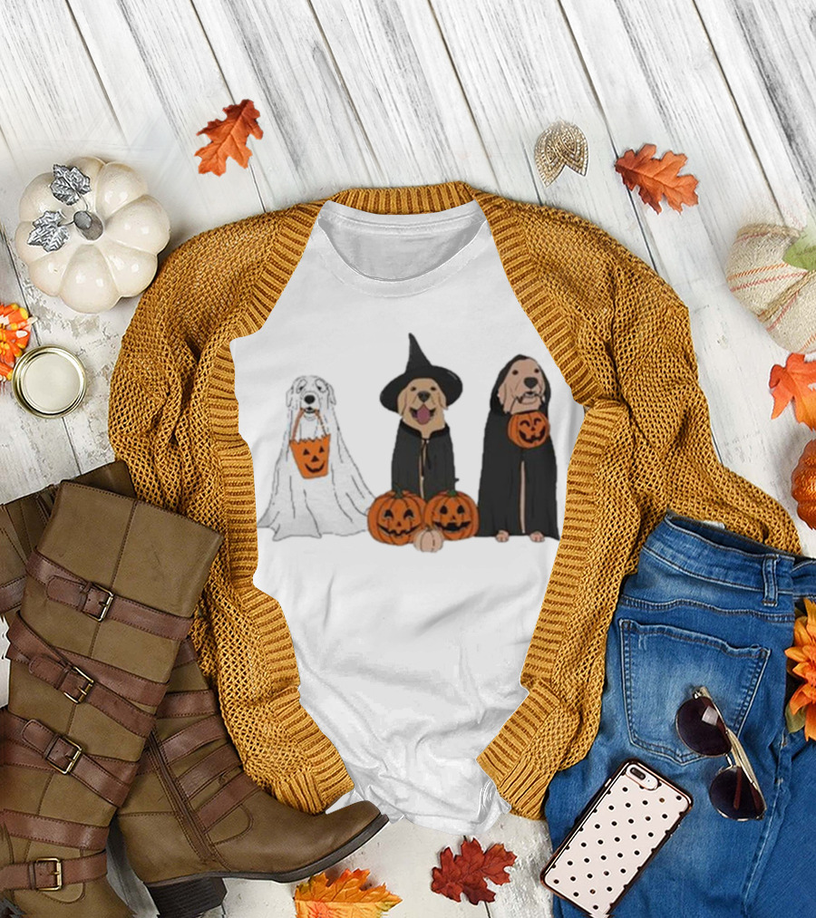 Ghost Dogs Halloween Pumpkin Witch Cloak Trio T-Shirt