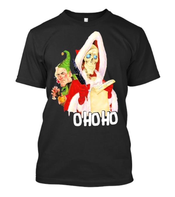 Death With Albert Skeleton Santa And Grumpy Elf Ho Ho Ho T-Shirt