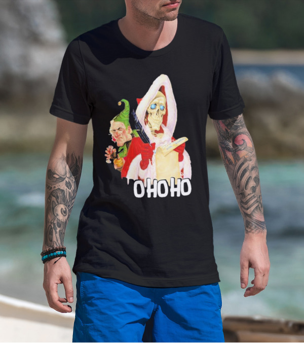 Death With Albert Skeleton Santa And Grumpy Elf Ho Ho Ho T-Shirt