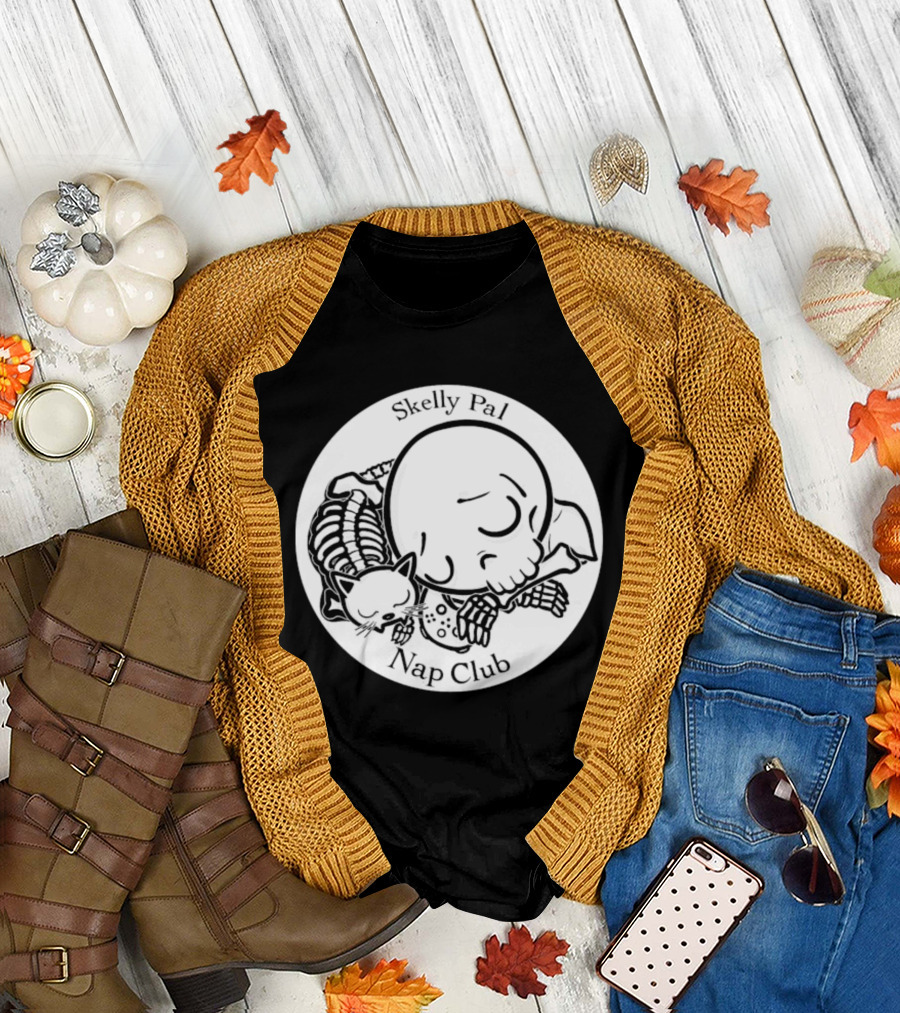 Skelly Pal Nap Club Painter Johnny Chiodini Skeleton Cat T-Shirt