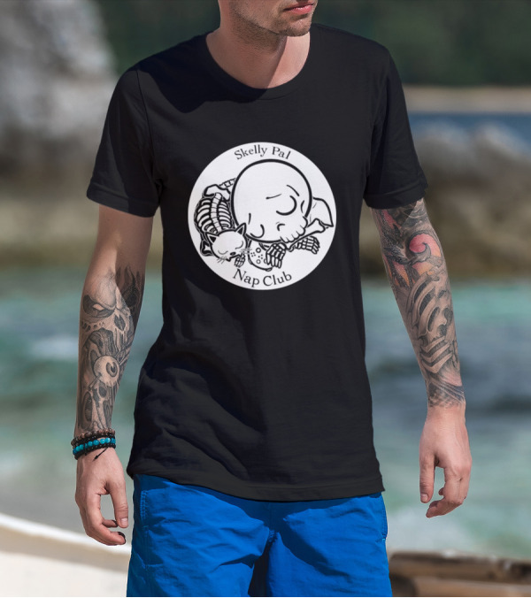 Skelly Pal Nap Club Painter Johnny Chiodini Skeleton Cat T-Shirt