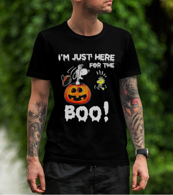 Snoopy And Woodstock Halloween I'm Just Here For The Boo Pumpkin T-Shirt