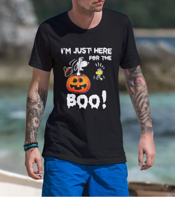 Snoopy And Woodstock Halloween I'm Just Here For The Boo Pumpkin T-Shirt