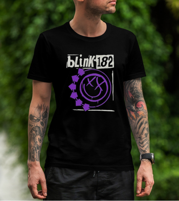 Blink-182 Edging Smiley Logo With Purple Arrows T-Shirt