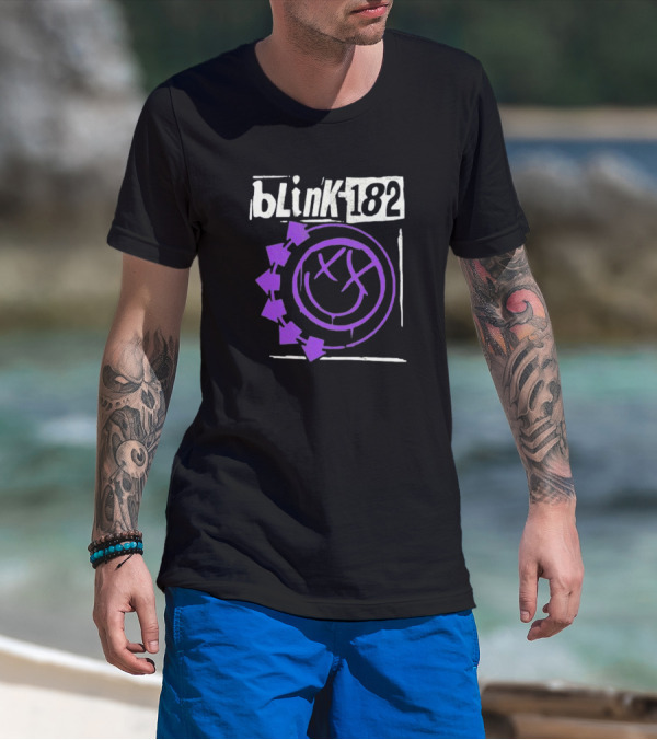 Blink-182 Edging Smiley Logo With Purple Arrows T-Shirt