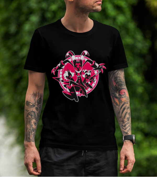 Helluva Boss IMP Characters Circle Pink And Black T-Shirt