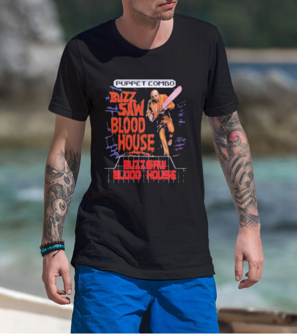 Puppet Combo Buzz Saw Blood House Horror Gamer T-Shirt