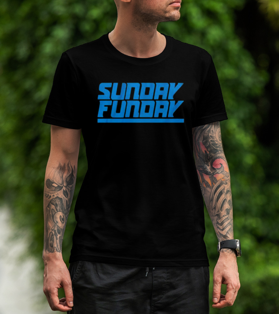 Sunday Funday Detroit Retro Blue Text T-Shirt