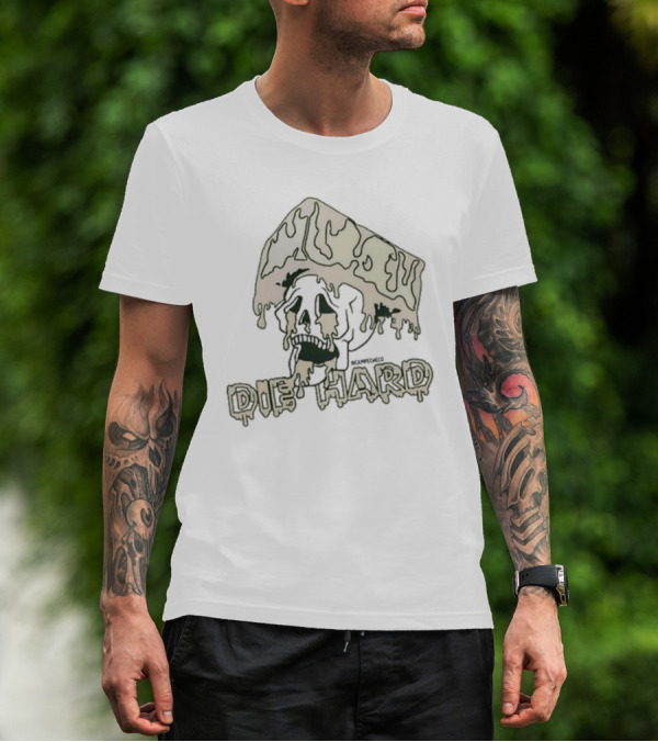 Skull With Melting Cheese And Die Hard Text T-Shirt