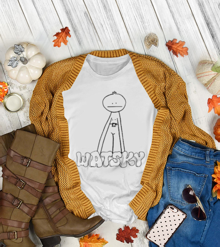 Watsky Stick Figure Drawing with Belted Pants T-Shirt