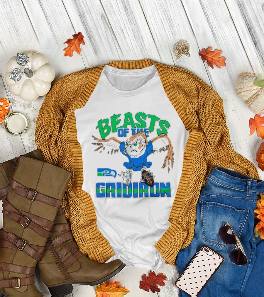 Beasts of the Gridiron Seattle Seahawks Fierce Mascot Football T-Shirt