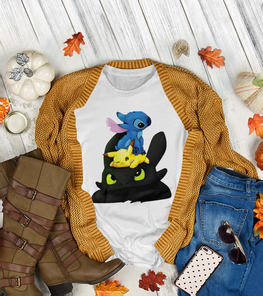 Stitch Pikachu Toothless Crossover T-Shirt