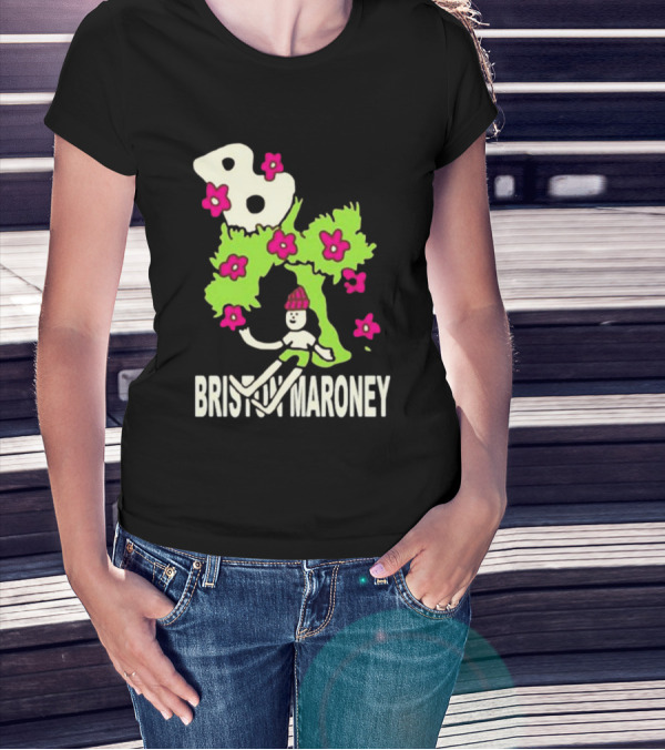 Briston Maroney Cartoon Character With Green Planet And Pink Flowers T-Shirt