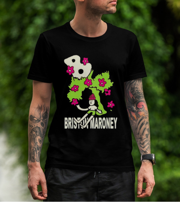 Briston Maroney Cartoon Character With Green Planet And Pink Flowers T-Shirt