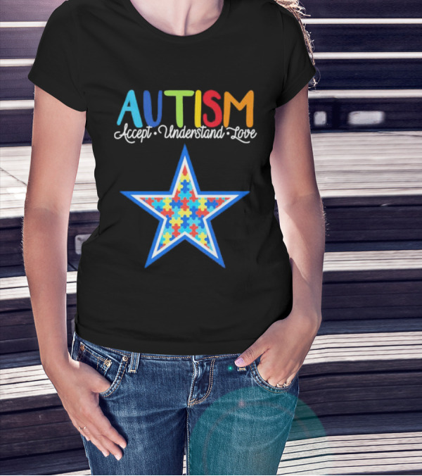 Dallas Cowboys Autism Accept Understand Love Puzzle Star T-Shirt