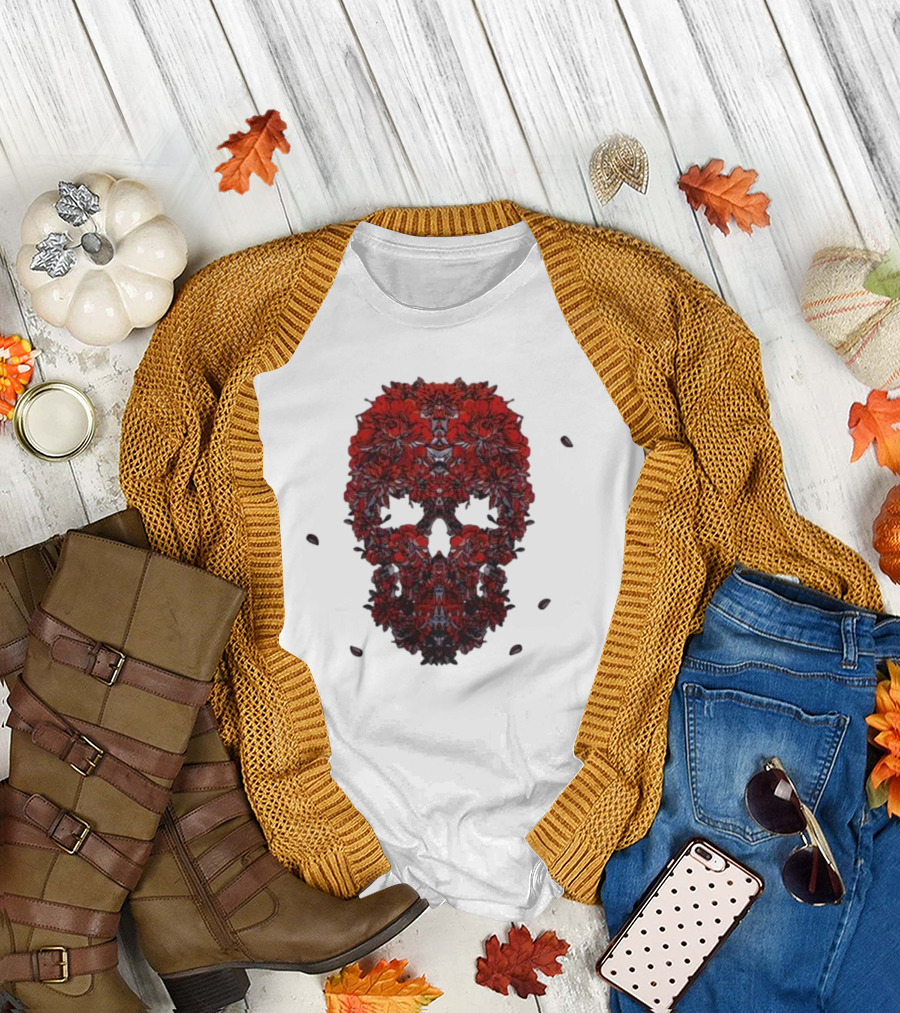 Kai Wachi Red Floral Skull T-Shirt