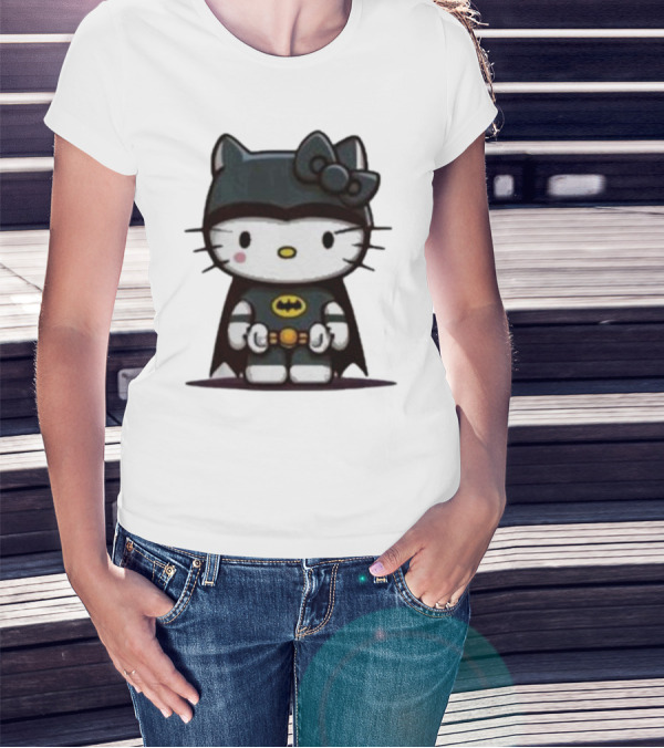 Hello Kitty Batman Crossover Character With Bat Symbol Costume T-Shirt