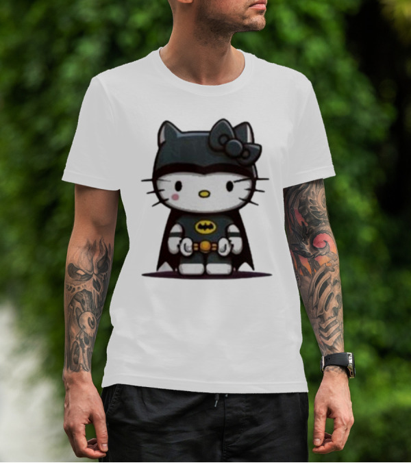 Hello Kitty Batman Crossover Character With Bat Symbol Costume T-Shirt