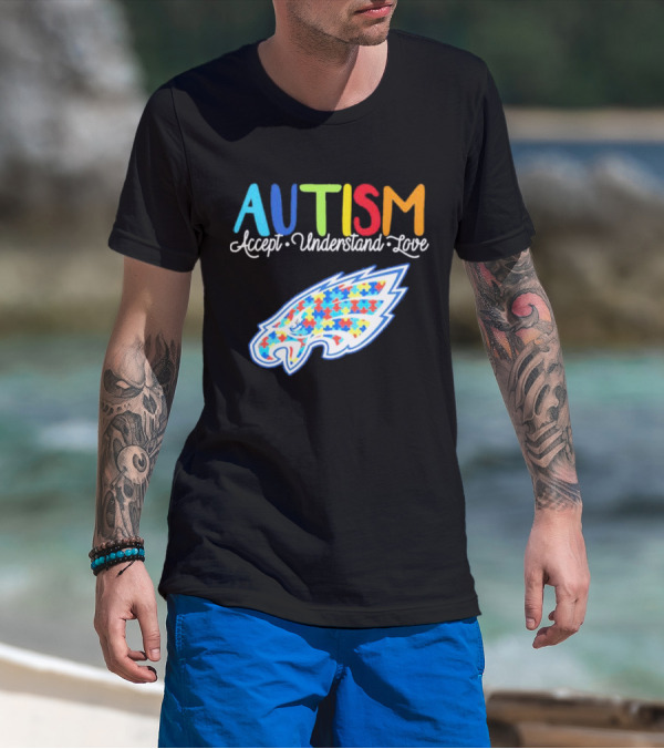 Philadelphia Eagles Autism Accept Understand Love Puzzle T-Shirt