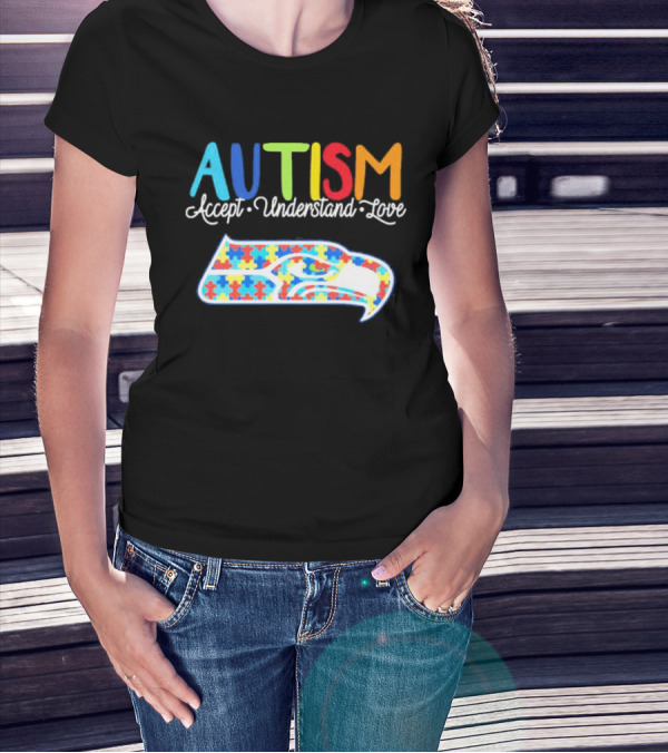 Seattle Seahawks NFL Autism Accept Understand Love Puzzle T-Shirt