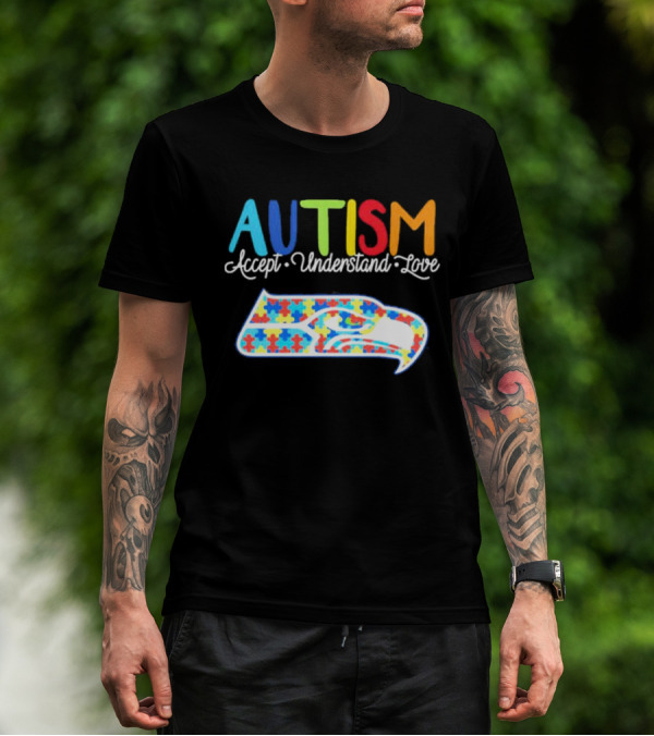 Seattle Seahawks NFL Autism Accept Understand Love Puzzle T-Shirt
