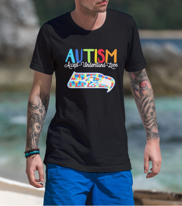Seattle Seahawks NFL Autism Accept Understand Love Puzzle T-Shirt