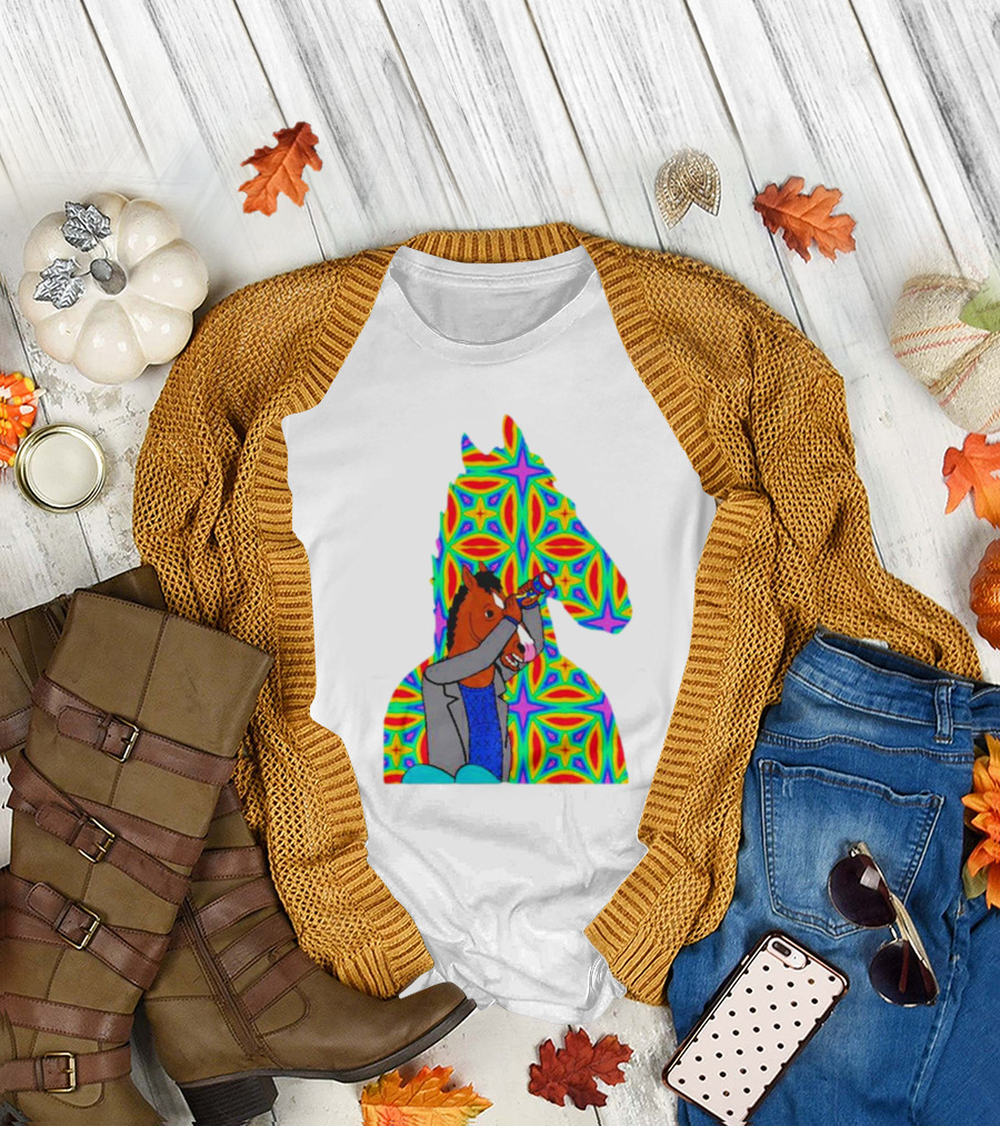 Psychedelic Bojack Horseman Silhouette with Colorful T-Shirt