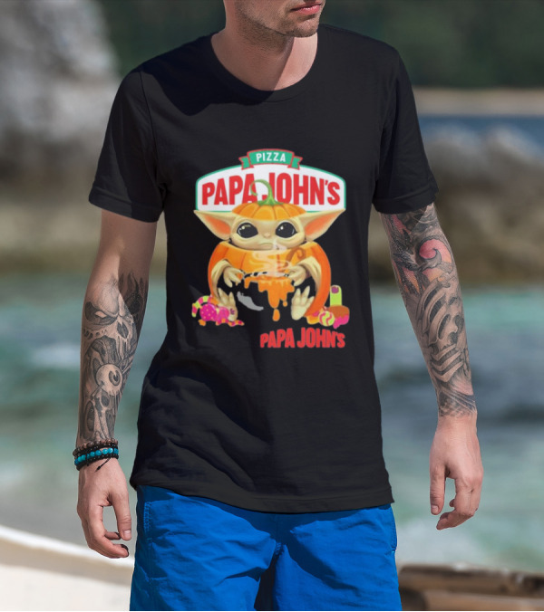 Papa John's Pizza Baby Yoda Pumpkin Halloween T-Shirt