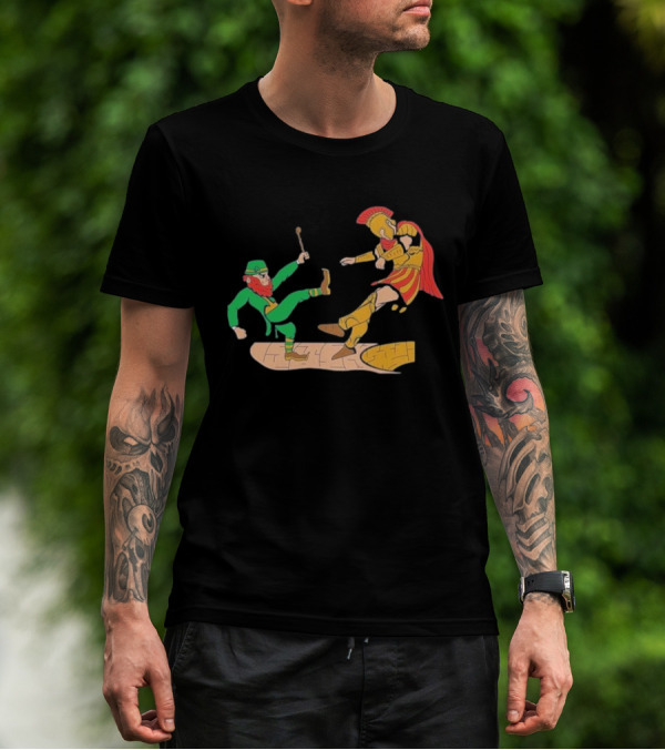 Notre Dame Leprechaun Vs. Trojan Warrior Kick Battle T-Shirt