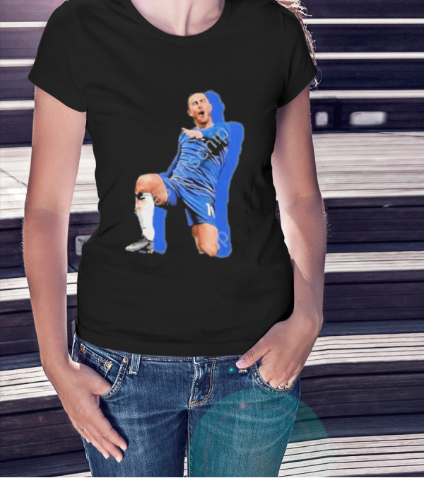 The By Line Show Garden Of Eden Celebration Pose Soccer Player In Blue Jersey T-Shirt
