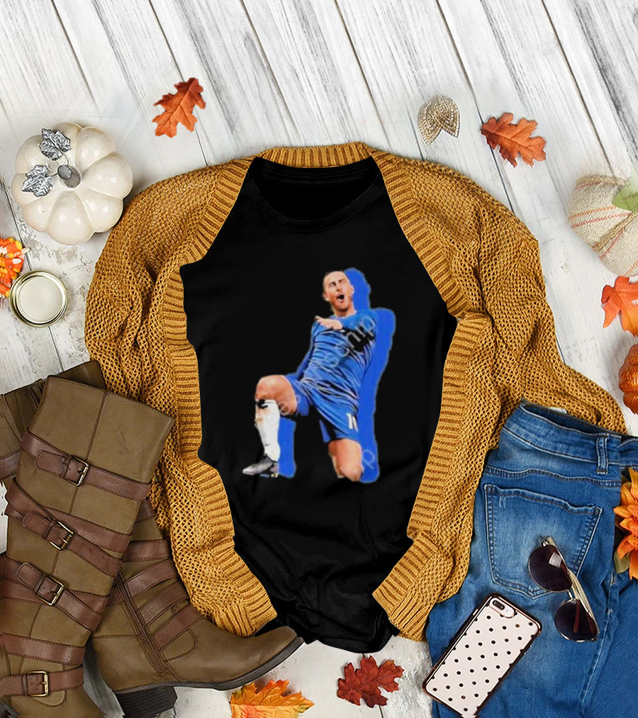 The By Line Show Garden Of Eden Celebration Pose Soccer Player in Blue Jersey T-Shirt
