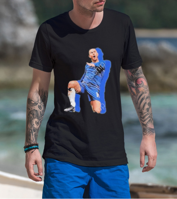 The By Line Show Garden Of Eden Celebration Pose Soccer Player In Blue Jersey T-Shirt
