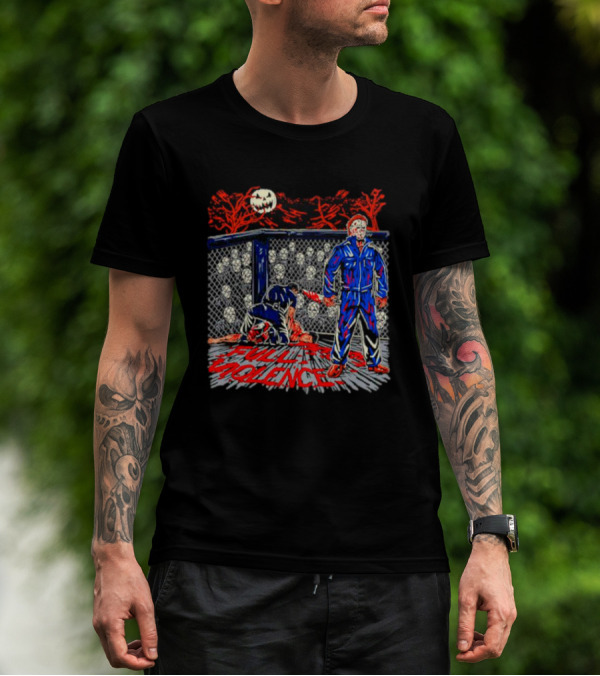 Michael Myers Full Moon Cage Violence Blood Halloween T-Shirt