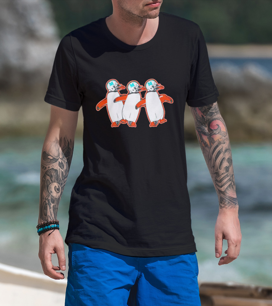 Miami Hurricanes Penguins Marching With Helmets T-Shirt