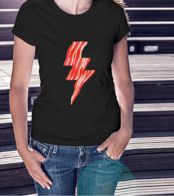 Last Man On Earth Bacon Lightning Bolt Striped 로고 T-Shirt