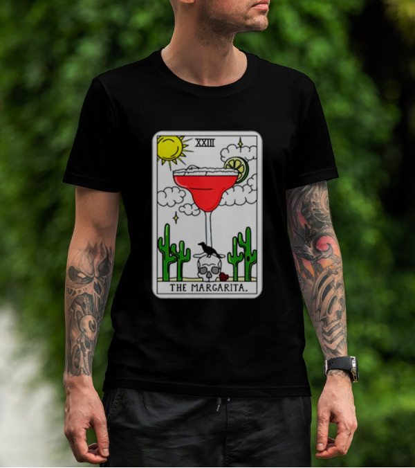 The Margarita Tarot Card With Sun Cacti Skull And Raven T-Shirt