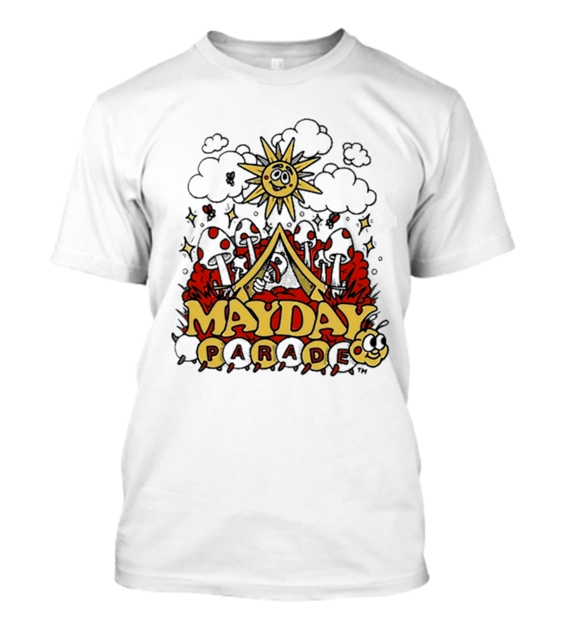 Mayday Parade Whimsical Sun And Mushrooms Caterpillar T-Shirt