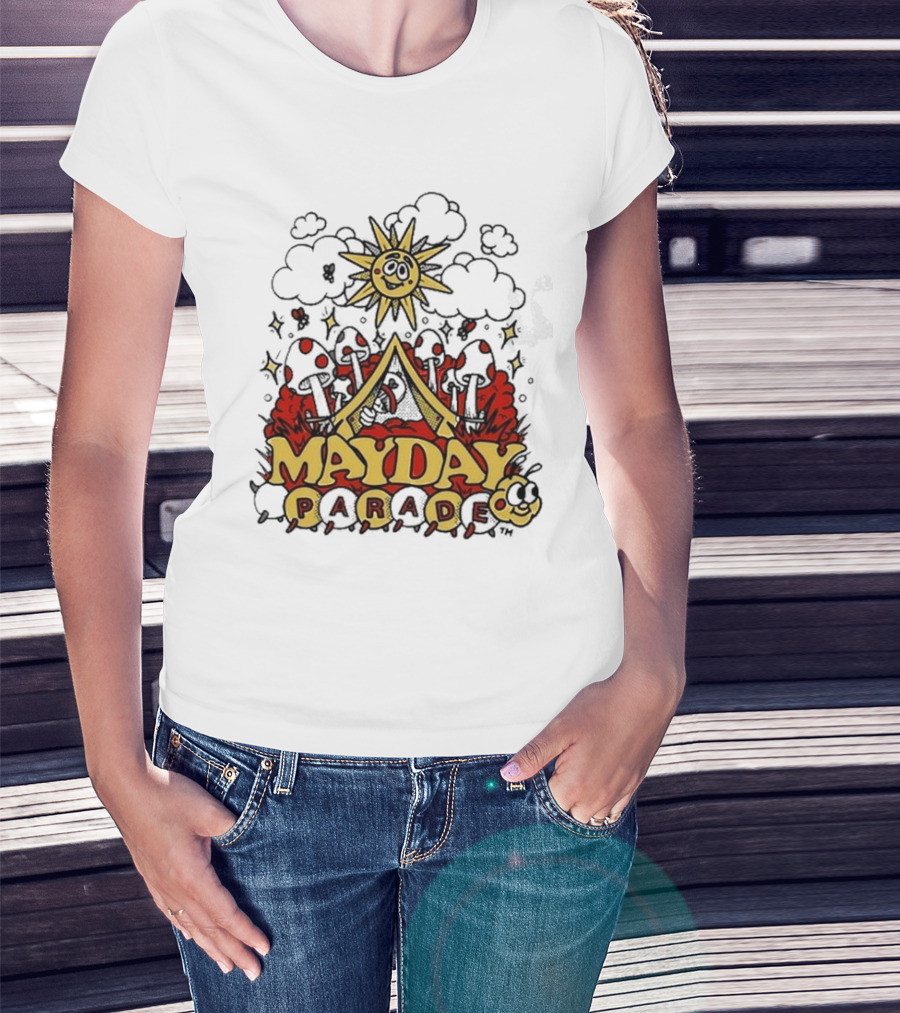Mayday Parade Whimsical Sun And Mushrooms Caterpillar T-Shirt