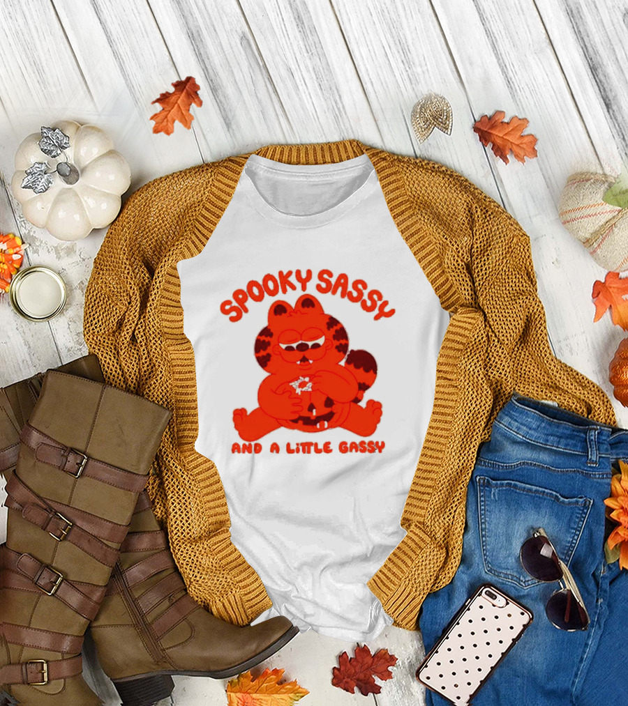 Spooky Sassy and a Little Gassy Halloween Cat Eating Candy T-Shirt