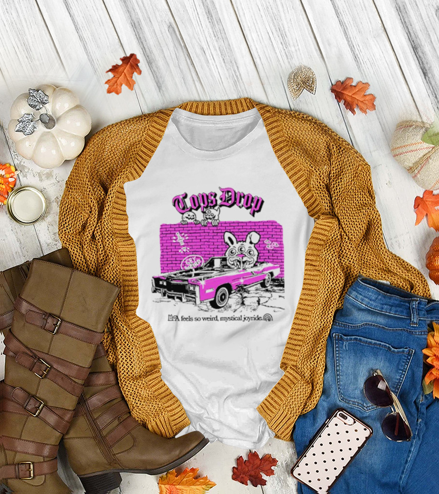 Tops Drop Feels So Weird Mystical Joyride Pink Lowrider with Cartoon Graffiti T-Shirt