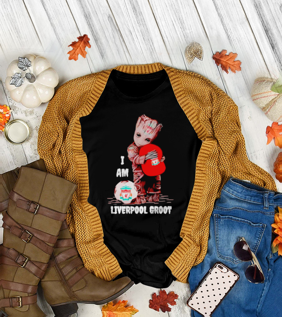 Groot I Am Liverpool FC Soccer Ball Hugging Tree Creature T-Shirt