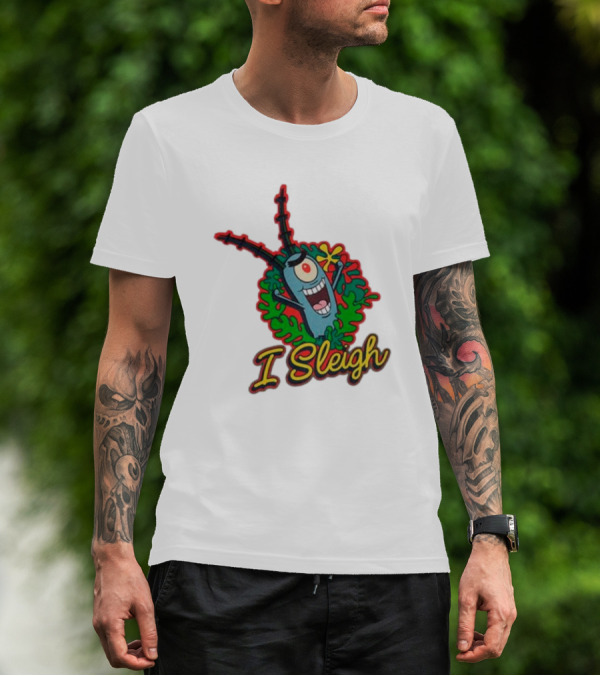 SpongeBob SquarePants Plankton I Sleigh Christmas Holiday Wreath T-Shirt